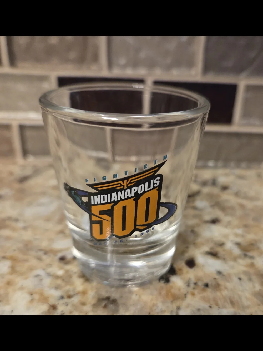 EUC 1996 Indianapolis 500 collector shot glass commemorating the 80th Running